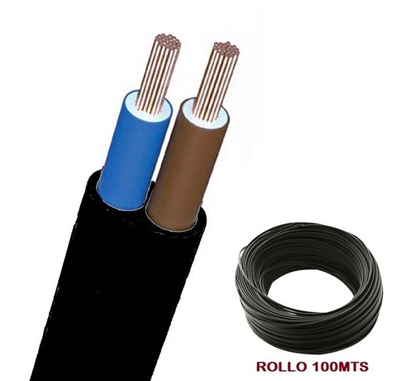 Cable Manguera plana 2x0,75mm Negra, rollo de 100mts